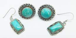 Artisan 925 Southwestern Turquoise Cabochon Dotted Circle Screw Back & Rectangle Drop Earrings Variety 17.8g