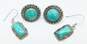 Artisan 925 Southwestern Turquoise Cabochon Dotted Circle Screw Back & Rectangle Drop Earrings Variety 17.8g image number 1