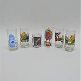 VTG 1970s-80s Collectible Drinking Glasses Smurfs Care Bears Shazam Six Million Dollar Man