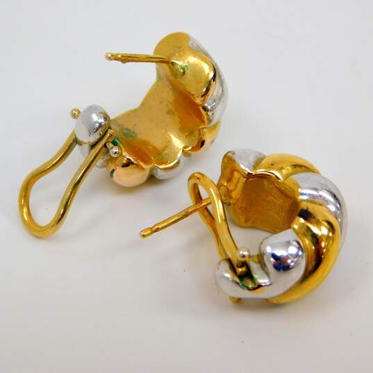 14K Yellow & White Gold Puffy Swirled Half Hoop Post Earrings 3.5g image number 4