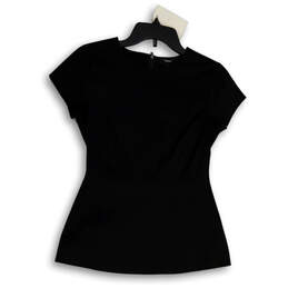 Womens Black Round Neck Short Sleeve Back Zip Regular Fit Blouse Top Sz PP