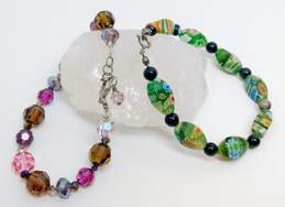 Artisan Sterling Silver Millefiori Glass Crystal Chain Bracelets 59.7g alternative image