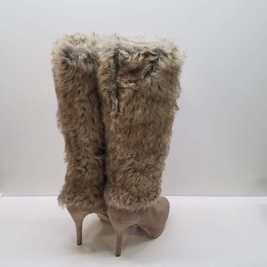 Fergie Suede Faux Fur Tall Knee Platform Zip Heel Boots Shoes Size 9.5 M image number 4