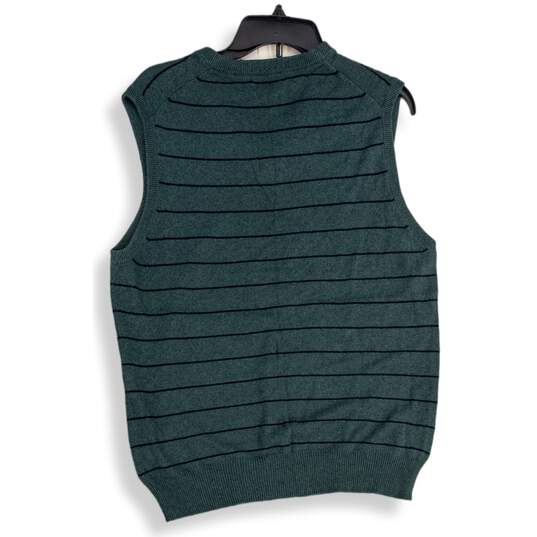 J. Crew Mens Green Striped V-Neck Sleeveless Pullover Sweater Vest Size Medium image number 2