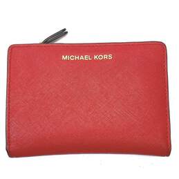 Michael Kors Jet Set Saffiano Leather Zip Wallet Red