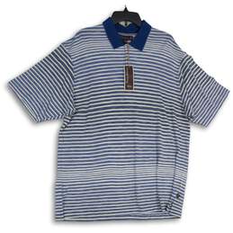 NWT Mens Blue Striped Short Sleeve Spread Collared Golf Polo Shirt Size XL