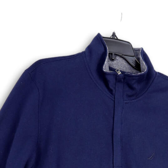 Mens Blue Long Sleeve Quarter Zip Mock Neck Pullover Sweatshirt Size Large image number 1