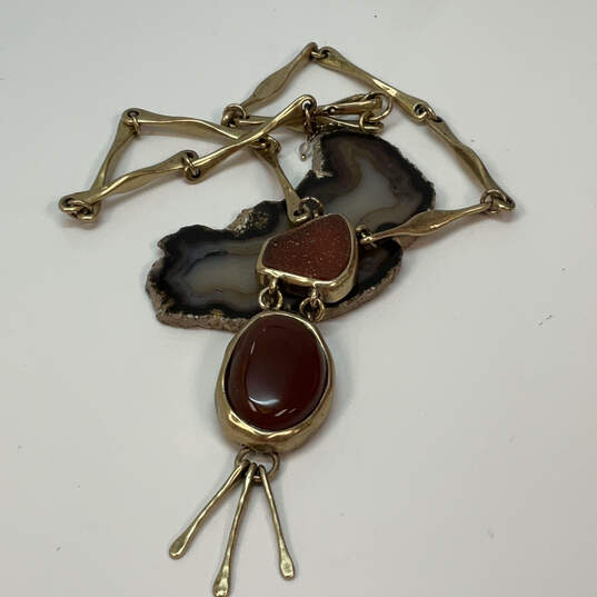 Designer Lucky Brand Gold-Tone Link Chain Clasp Red Stone Pendant Necklace image number 2