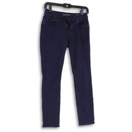 Womens Blue Denim Pockets Dark Wash Stretch Skinny Leg Jeans Size 27/28