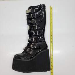 Demonia Black Leather Knee High Platform Wedge Boots alternative image