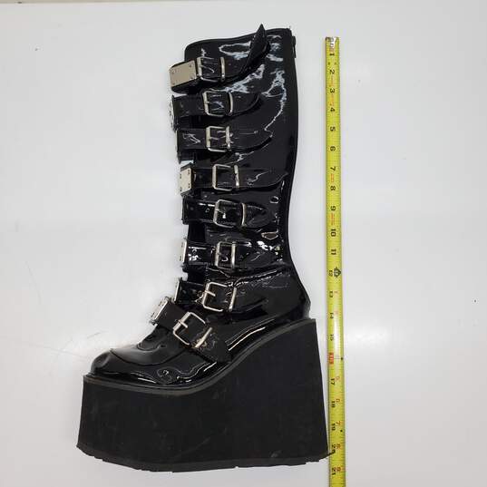 Demonia Black Leather Knee High Platform Wedge Boots image number 2