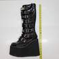 Demonia Black Leather Knee High Platform Wedge Boots image number 2