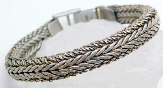 (G) KC Indo 925 Fancy Braided Foxtail Chunky Chain Statement Bracelet image number 3