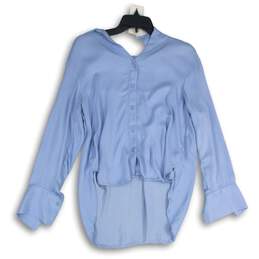 Reserved Womens Blue Long Sleeve Collared Hi-Low Hem Blouse Top Size Medium