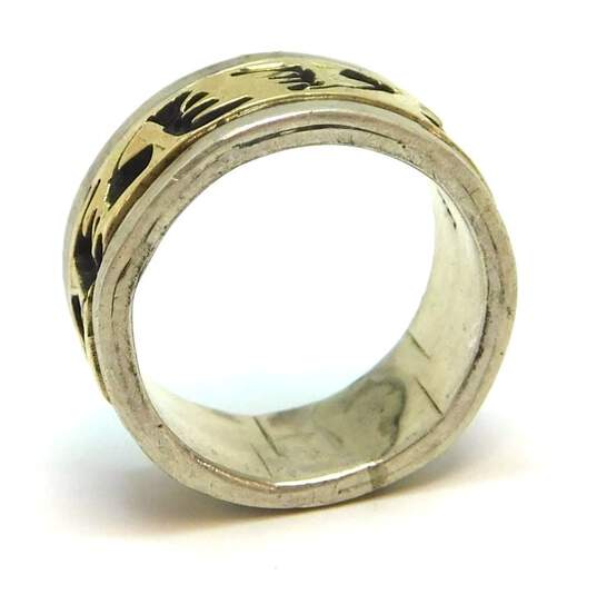 Signed G Arrow 925 & 14K Yellow Gold Overlay Band Ring 6.6g image number 3
