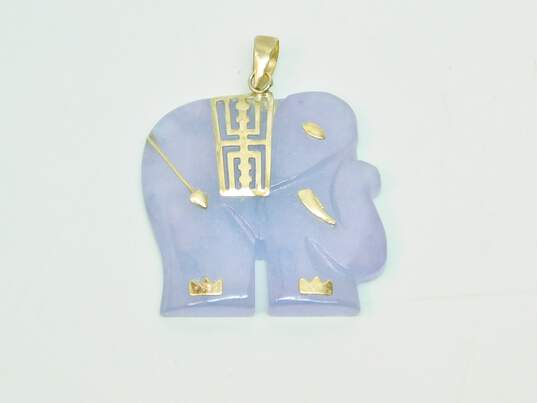 10K Gold Accented Purple Jadeite Carved Elephant Pendant 6.4g image number 2