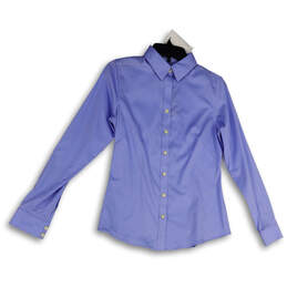 Mens Purple Long Sleeve Spread Collar Regular Fit Button-Up Shirt Size 4
