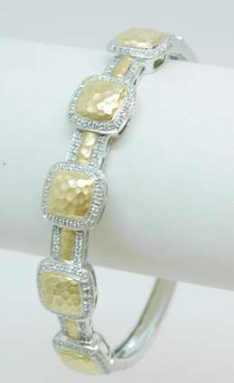 Signed RJM 14K Duo Tone Gold & Diamond Accent Hinged Bangle Bracelet 18.6g