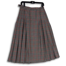 Womens Red Blue Plaid Pleated Side Button Midi A-Line Skirt Size 10