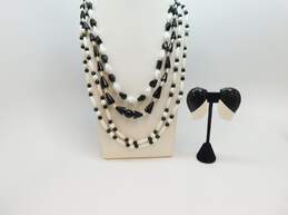 Les Bernard & Vintage Goldtone Black & White Plastic Beaded Layering Necklaces & Abstract Chunky Clip On Earrings 116.7g