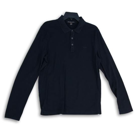 Michael Kors Mens Black Long Sleeve Spread Collar Golf Polo Shirt Size M image number 1
