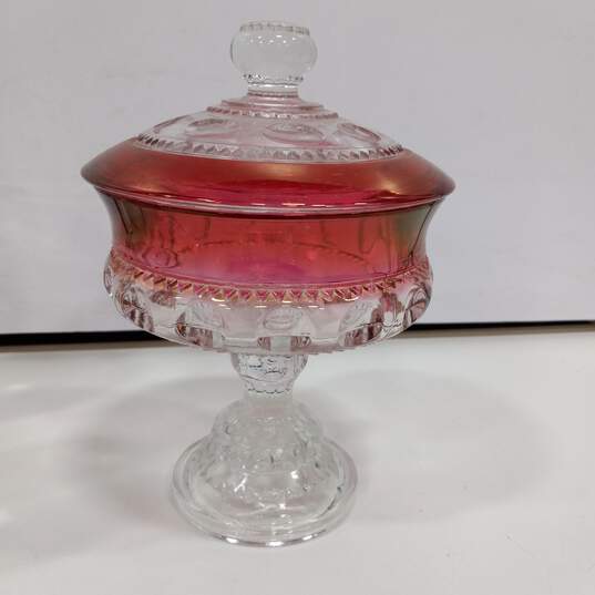 Tiffen Ruby Stained Kings Crown Cups and Candy Dish image number 2