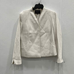 Womens White Textured Long Sleeve V-Neck Front Pockets Jacket Size 8