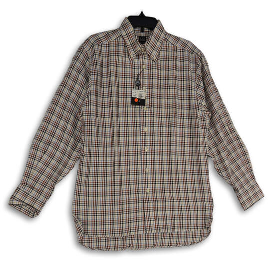 NWT Mens Multicolor Plaid Collared Long Sleeve Dress Shirt Size Medium image number 1