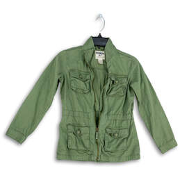 Womens Green Long Sleeve Front Pocket Full Zip Utility Jacket Size 10/12