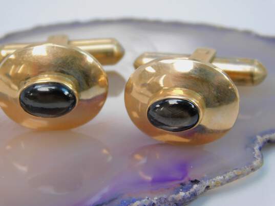 10K Gold Brown Sapphire Cabochon Oval Cuff Links 7.5g image number 1