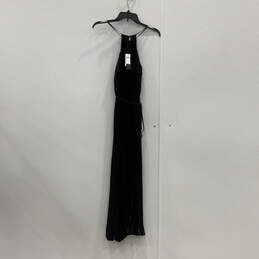 NWT Womens Black Sleeveless Tie Waist Halter Neck Pleated Maxi Dress Sz XS alternative image