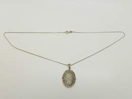 Artisan 925 Open Scrolled Oval Pendant Necklace & S Initial Monogram & Looped Band Rings 10.9g alternative image