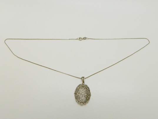 Artisan 925 Open Scrolled Oval Pendant Necklace & S Initial Monogram & Looped Band Rings 10.9g image number 2