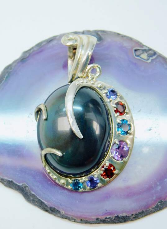 Carolyn Pollack 925 Moondance Rainbow Obsidian Multi Gemstone Pendant & Earrings Set 24.0g image number 3