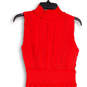 Womens Red Pleated Mock Neck Sleeveless Knee Length Fit & Flare Dress Sz 8 image number 3