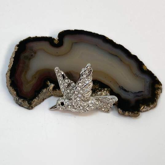 Designer Swarovski Silver-Tone Crystal Cut Stone Hummingbird Brooch Pin image number 1