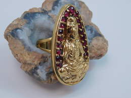 Sajen Brass Faceted Dyed Red Quartz Repousse Goddess Teardrop Statement Ring 13.1g alternative image