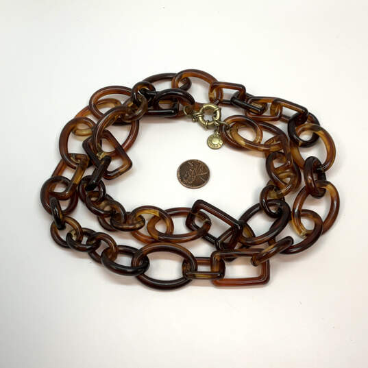 Designer J. Crew Gold-Tone Brown Fashionable Large Link Chain Necklace image number 2