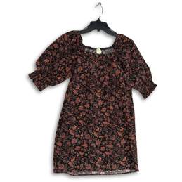 Roan + Ryan Womens Black Scarlett Floral Square Neck Puff Sleeve Mini Dress Sz S