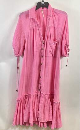 Free People Women Pink Maxi Shirt Dress S