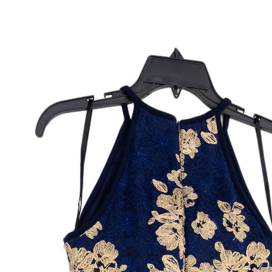 Womens Blue Gold Floral Halter Neck Back Zip Fit & Flare Dress Size 10P image number 4