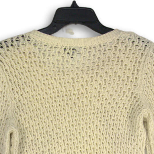Womens White Long Sleeve Crew Neck Cable Knit Pullover Sweater Size Small image number 4