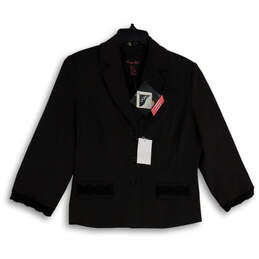 NWT Womens Black Striped Notch Lapel Crop Three Button Blazer Size 10