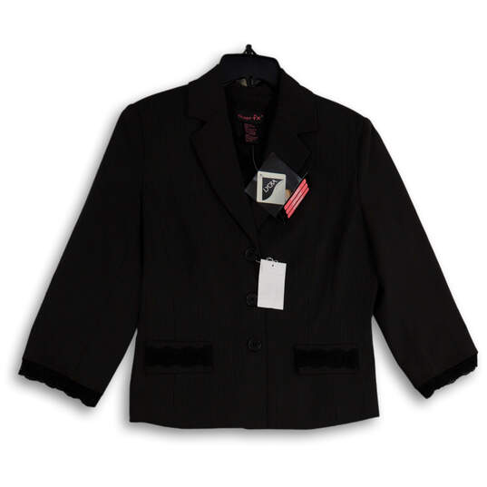 NWT Womens Black Striped Notch Lapel Crop Three Button Blazer Size 10 image number 1