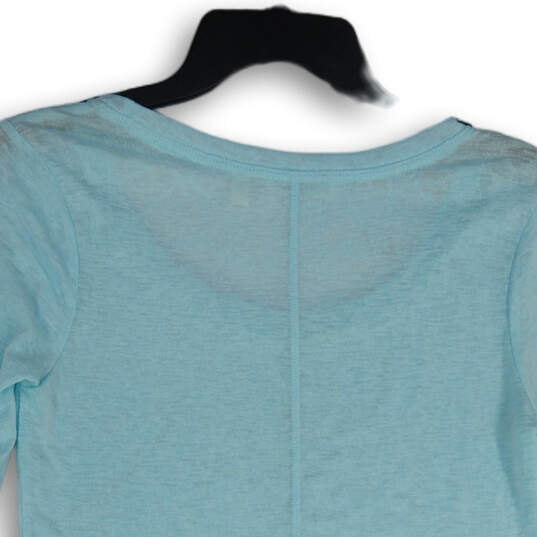 Womens Blue Scoop Neck High Low Hem 3/4 Sleeve Pullover Blouse Top Size XS image number 4