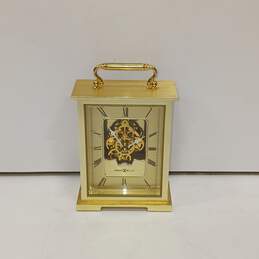 Howard Miller Gold Tone Gear Table Desk Clock Brass Carriage