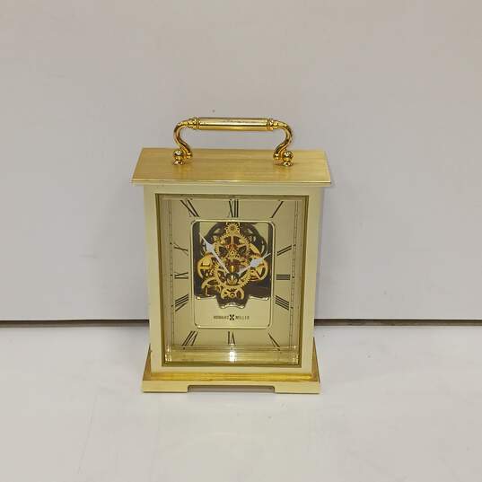 Howard Miller Gold Tone Gear Table Desk Clock Brass Carriage image number 1