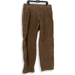 Mens Brown Corduroy Flat Front Straight Leg Carpenter Pants Size 38