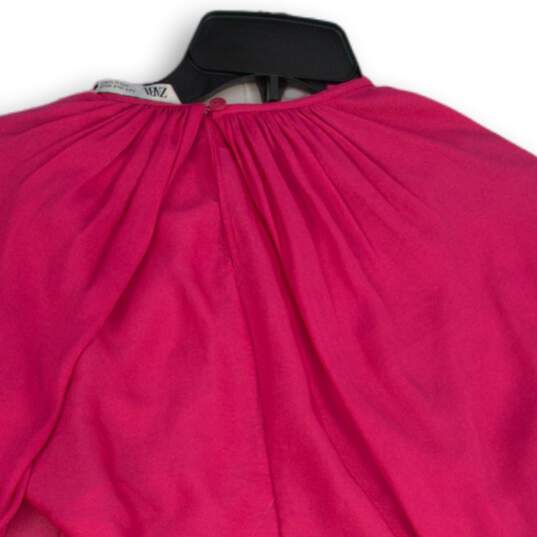 Womens Pink Long Balloon Sleeve Crew Neck Draped Front Cropped Top Size Small image number 4