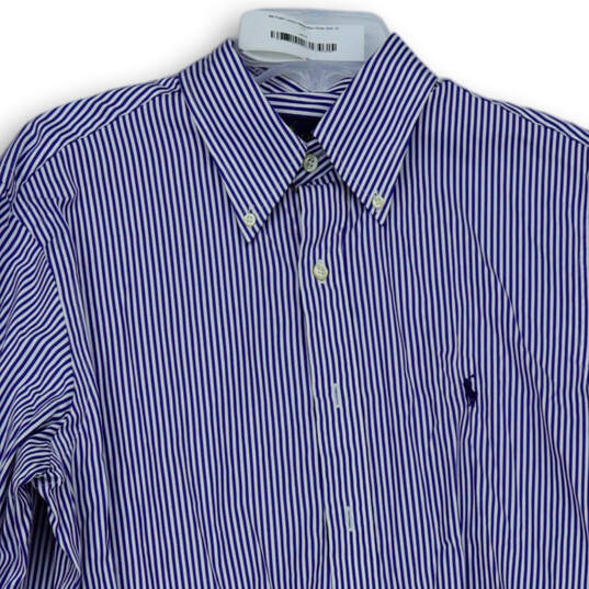 Mens White Blue Striped Collared Long Sleeve Button-Up Shirt Size 16 image number 3
